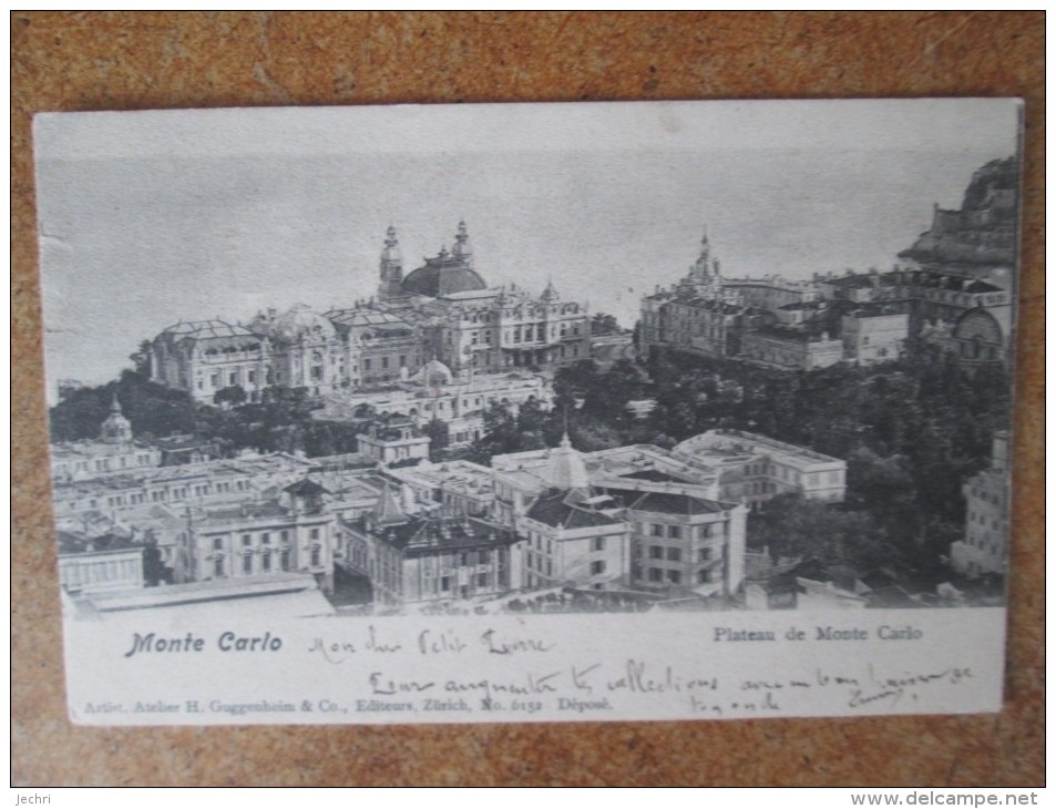 PLATEAU DE MONTE CARLO DOS 1900 CARTE POSTALE RECOMMANDE - Monte-Carlo