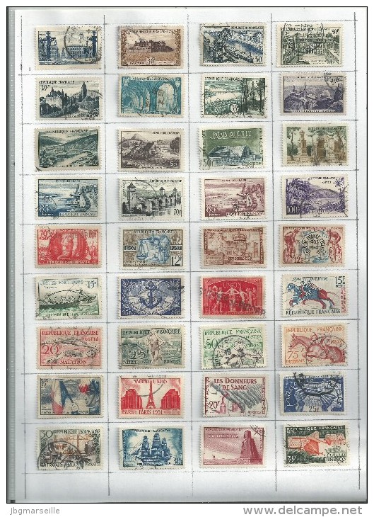 36 Timbres De FRANCE ( Oblitérés)  Avant 1960 B à TB..sur Feuillet à Charniéres...dont N° 423 888 965  1080 .... à Voir - Collections