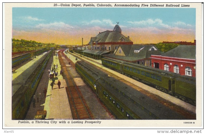 Pueblo Colorado, Union Railroad Depot Train Station, C1910s/20s Vintage Postcard - Pueblo