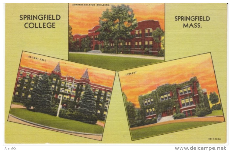 Springfield Massachusetts, Springfield College Campus Buildings, C1940s Vintage Curteich Linen Postcard - Springfield