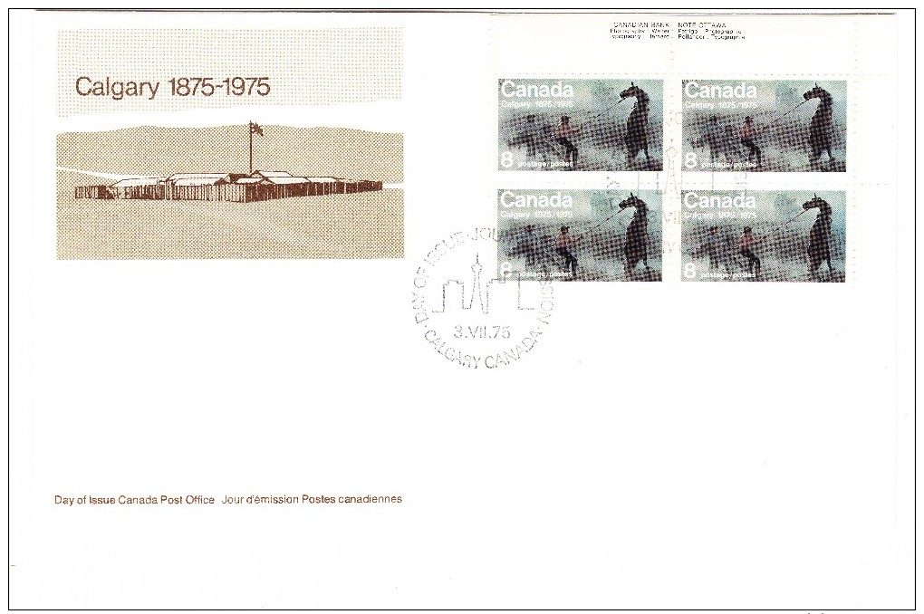 1975 Canada Calgary Stampede 8c Plate Block First Day Cover - 1971-1980