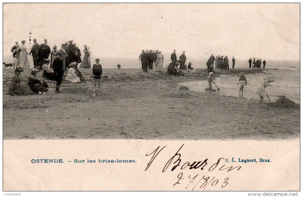 Ostende - Oostende - Sur Les Brise-lames En 1903 - Carte  Rare Avec Timbre "ne Pas Livrer Le Dimanche"- TBE - 2 Scans - Oostende