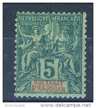 Anjouan Protettorato Francese 1892-99 Tipi Sage N. 4 C. 5 Verde MH Catalogo € 10 - Sonstige & Ohne Zuordnung