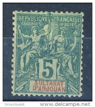 Anjouan Protettorato Francese 1892-99 Tipi Sage N. 4 C. 5 Verde MH Catalogo € 10 - Otros & Sin Clasificación