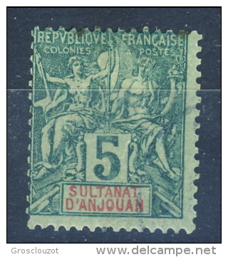 Anjouan Protettorato Francese 1892-99 Tipi Sage N. 4 C. 5 Verde MNG (senza Gomma) Catalogo € 10 - Other & Unclassified