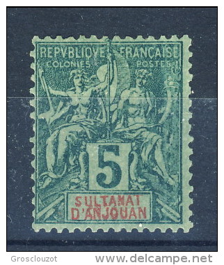 Anjouan Protettorato Francese 1892-99 Tipi Sage N. 4 C. 5 Verde MNG (senza Gomma) Catalogo € 10 - Autres & Non Classés
