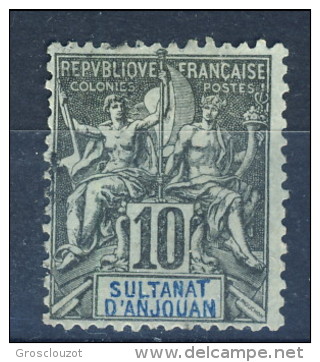 Anjouan Protettorato Francese 1892-99 Tipi Sage N. 5 C. 10 Nero Su VARIETA' FONDO AZZURRO -  MNG Catalogo € 15 - Otros & Sin Clasificación