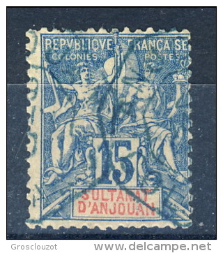 Anjouan Protettorato Francese 1892-99 Tipi Sage N. 6 C. 15 Azzurro USATO Annullo Ottagonale Azzurro Catalogo € 15 - Otros & Sin Clasificación