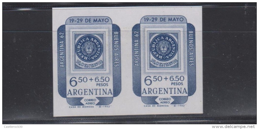 O) 1962 ARGENTINA,IMPERFORATED, INTERNATIONAL PHILATELIC EXHIBITION, STAMP ON STAMP - 6.50 + 6.50 PESOS, MNH - Ongebruikt