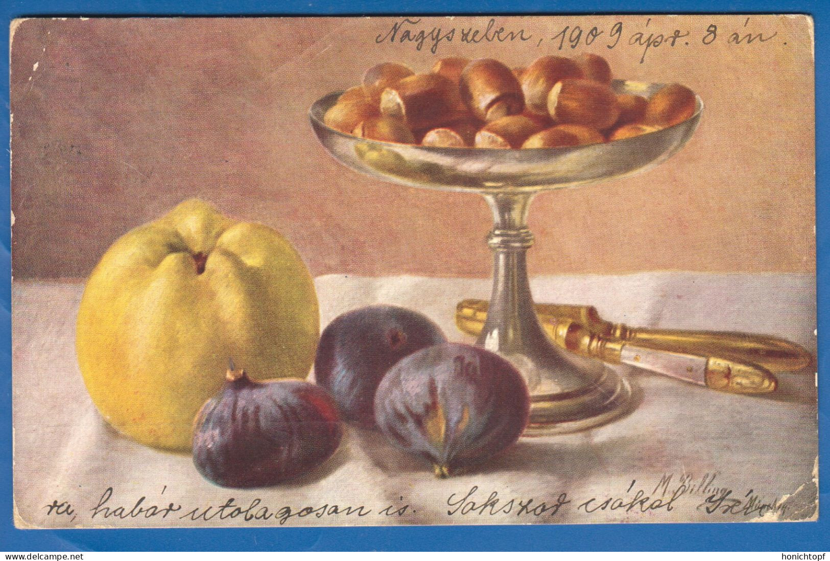 Malerei; Billing M.; Feigen; Quitte Und Nüsse; 1909 Nagyszeben, Sibiu Nach Hosszufalu, Sacele, Romania; Bild1 - Billing, M.