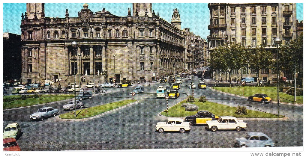 Barcelona: SEAT 1400 TAXI´S, FORD ANGLIA 105E, PEUGEOT 404, RENAULT DAUPHINE, FORD TAUNUS 17M P3, CITROËN 2CV BACHE - Toerisme