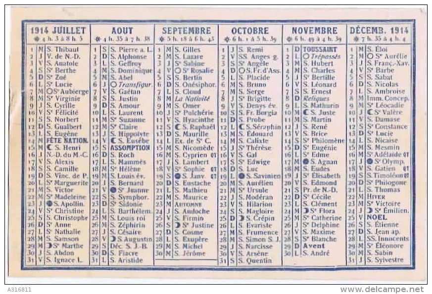 Cromo   CALENDRIER 1914 - Tamaño Pequeño : 1901-20