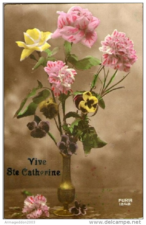 Y05 / BELLE CPA FANTAISE 1918 VIVE SAINTE CATHERINE BOUQUET DE FLEURS DANS VASE - Santa Catalina