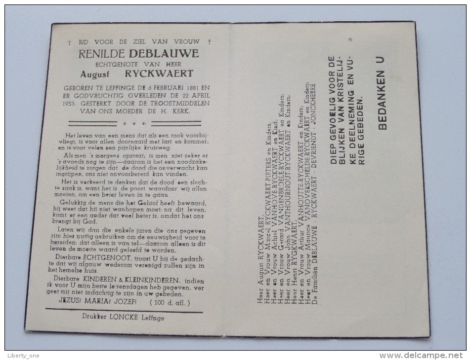 DP Renilde DEBLAUWE ( August RYCKWAERT ) Leffinge 6 Feb 1881 - 22 April 1953 ( Zie Foto´s ) ! - Religion & Esotericism