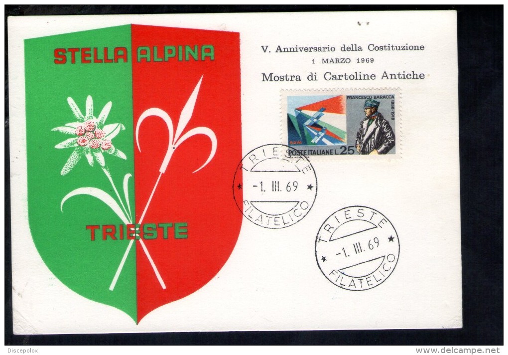 P3917 Annullo E Bollo Filatelico TRIESTE 1969 -   V ANNIVERSARIO COSTITUZIONE, MOSTRA CARTOLINE ANTICHE - 1961-70: Storia Postale