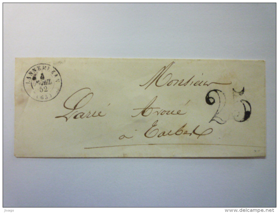 Enveloppe Au Départ De  LANNEMEZAN  (HP)  à Destination De  TARBES   1852    - 1849-1876: Période Classique