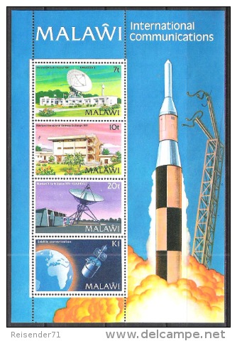 Malawi 1981 Technik Kommunikation Fernmeldewesen Funk Satelliten Antennen Weltraum Weltall Kanjedza, Bl. 59 ** - Malawi (1964-...)