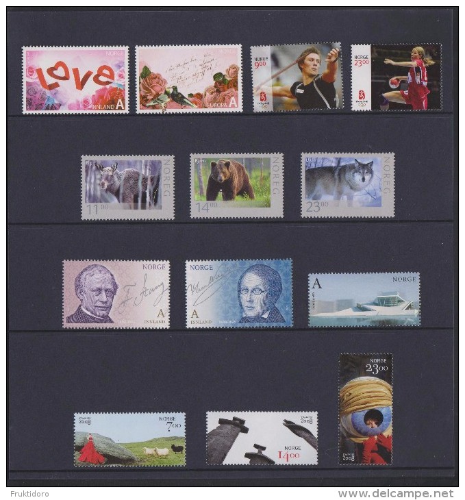 Norway Year Set Norwegian Stamps 2008 - St. Valentine´s Day - Wild Life - Ski Federation - Mythology - Beijing 2008 - Full Years