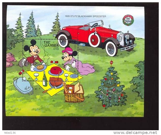 GAMBIA   937 MINT NEVER HINGED SOUVENIR SHEET OF DISNEY  ; CHRISTMAS ; CLASSIC AUTOMOBILES   #  151-2  ( - Disney