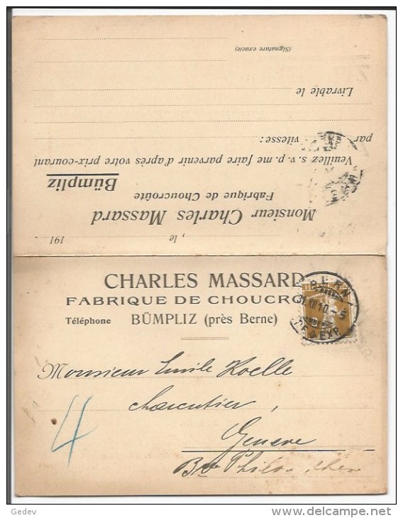 Suisse, Postkarte, Charles Massard Fabrique De Choucroûte Bümpliz - Genève (31.12.10) - Lettres & Documents