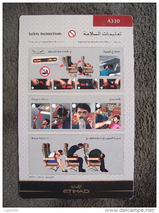 SAFETY CARD   AIRBUS A 330  ETIHAD - Safety Cards
