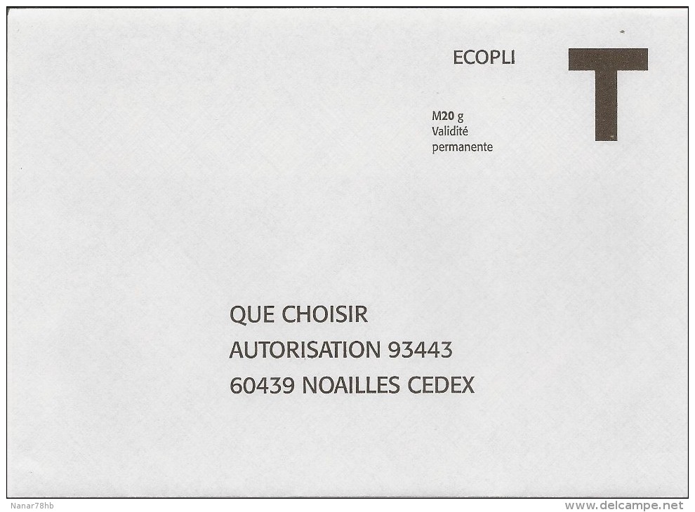 Enveloppe Réponse T Que Choisir - Cartes/Enveloppes Réponse T