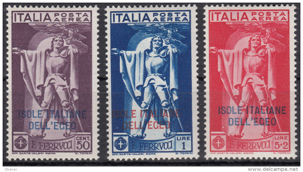 Italy Colonies Aegean Issues, Egeo, 1930 Posta Aerea Sassone#1-3 Mint Hinged - Aegean