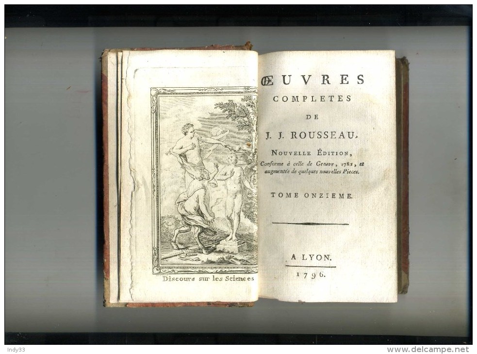 -  OEUVRES DE J.J. ROUSSEAU . MELANGES PARTIEL . TOME XIe . LYON 1796 . - 1701-1800