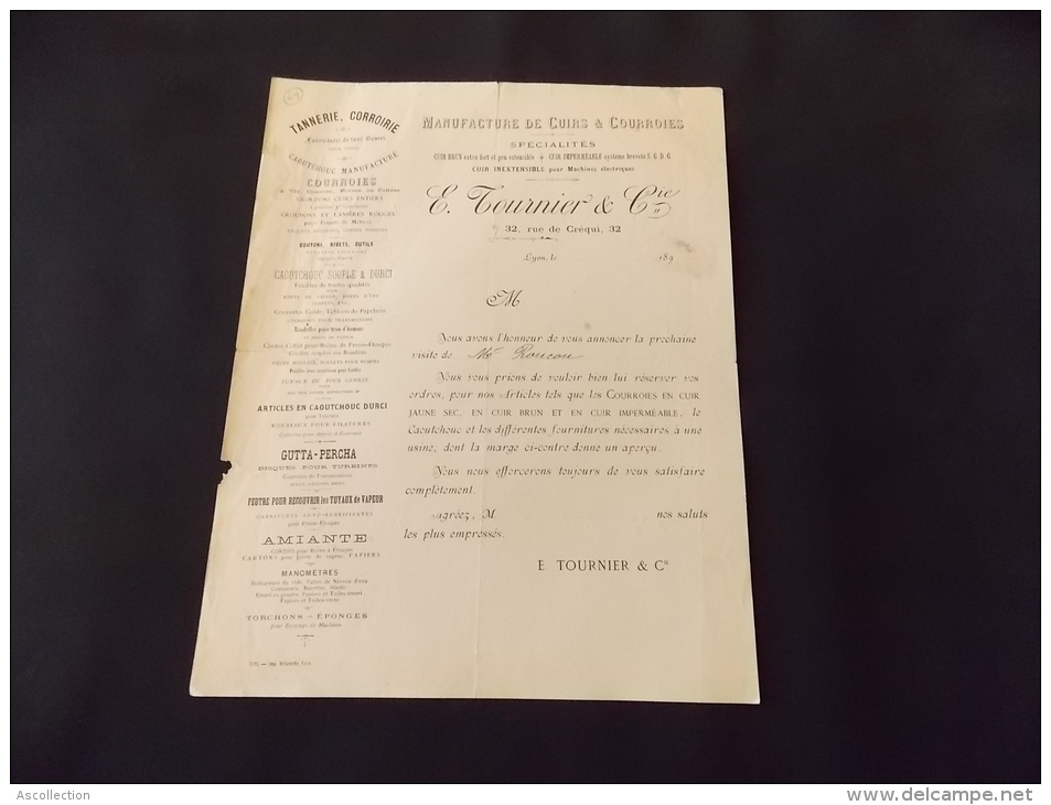 Lyon E Tournier &amp; Cie Manufacture De Cuirs &amp; Courroies Tannerie Corroirie - Old Professions