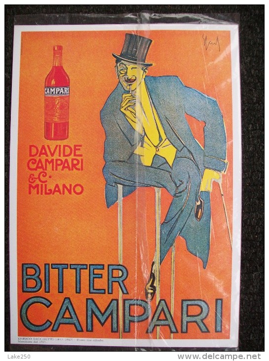 BITTER CAMPARI  Ristampa  ENRICO SACCHETTI Uomo Con Cilindro - Plaques En Carton