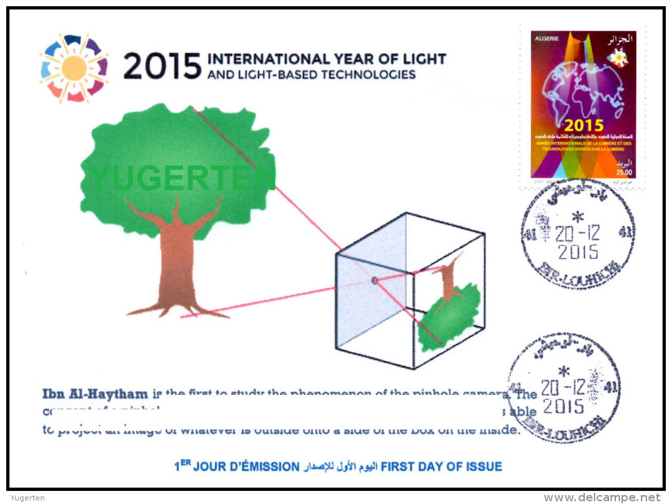 ALGERIEN 2015 FDC Selten Stempel Licht Internationales Jahr Des Lichts Luz Luce Light Lumière Ibn Al-Haytham Alhazen - Physics