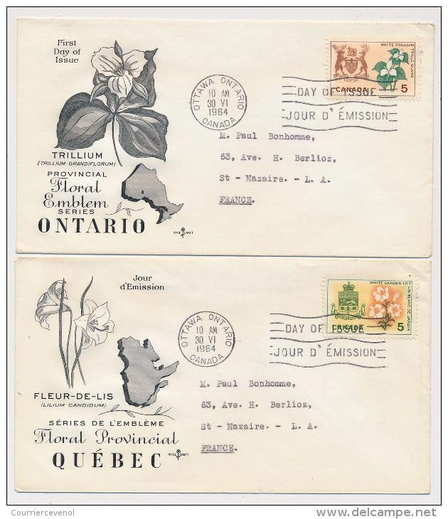 CANADA - 10 Enveloppes FDC - Série Des Emblèmes Floraux - Régions Diverses - 1964/66 - Covers & Documents