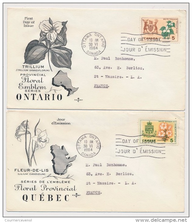 CANADA - 10 Enveloppes FDC - Série Des Emblèmes Floraux - Régions Diverses - 1964/66 - Brieven En Documenten