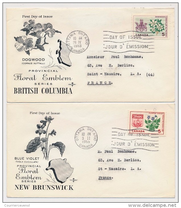 CANADA - 10 Enveloppes FDC - Série Des Emblèmes Floraux - Régions Diverses - 1964/66 - Cartas & Documentos