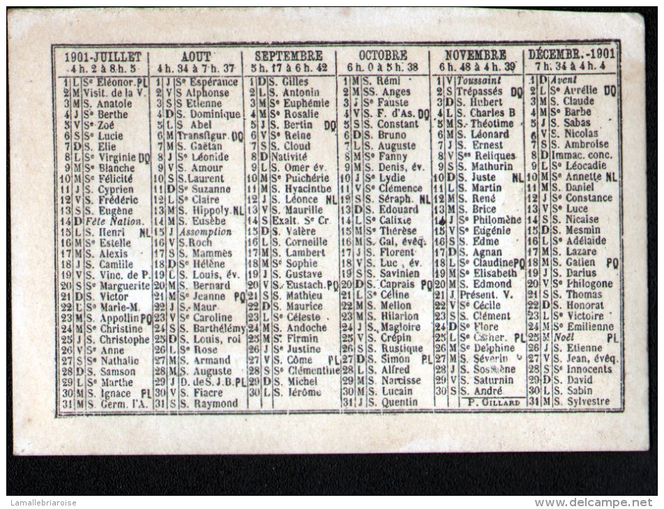 PETIT CALENDRIER 56 X 78 Mm, ANNEE 1901, MERCIER ET PRUVOT A QUIEVY, NORD, REPRESENTATION DE TIMBRES - Small : 1901-20