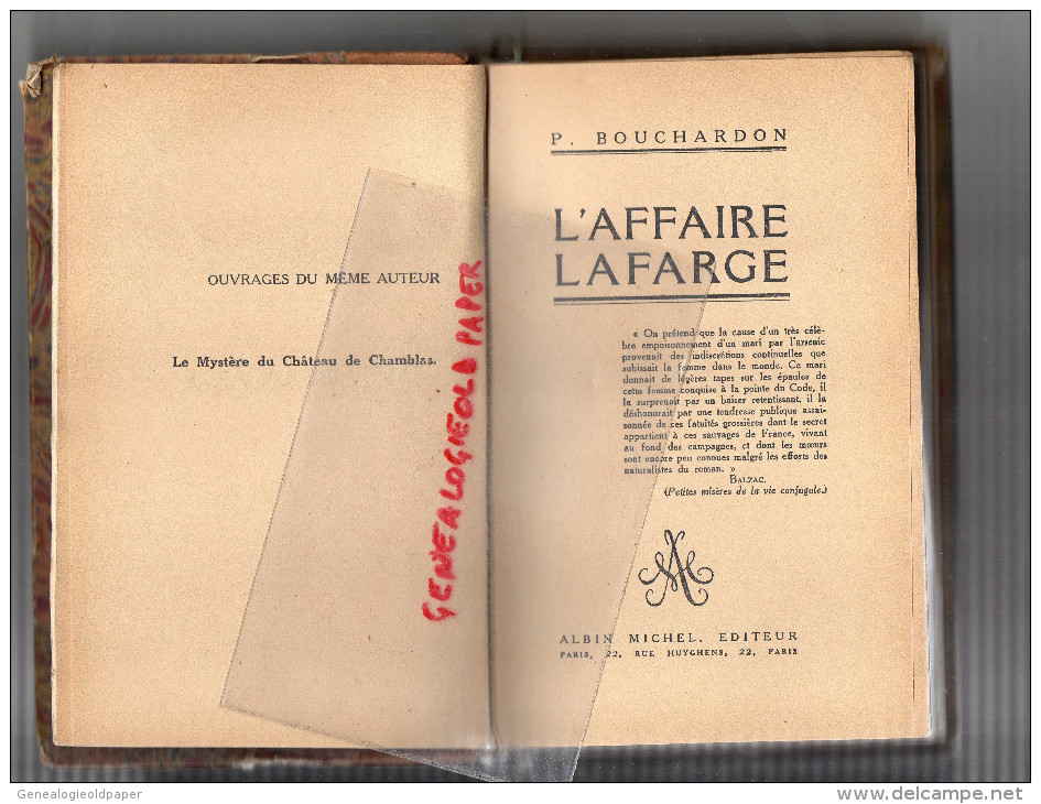 19 - LE GLANDIER - L' AFFAIRE FAFARGE - P. BOUCHARDON -1924- ALBIN MICHEL- RELIE CUIR - Limousin