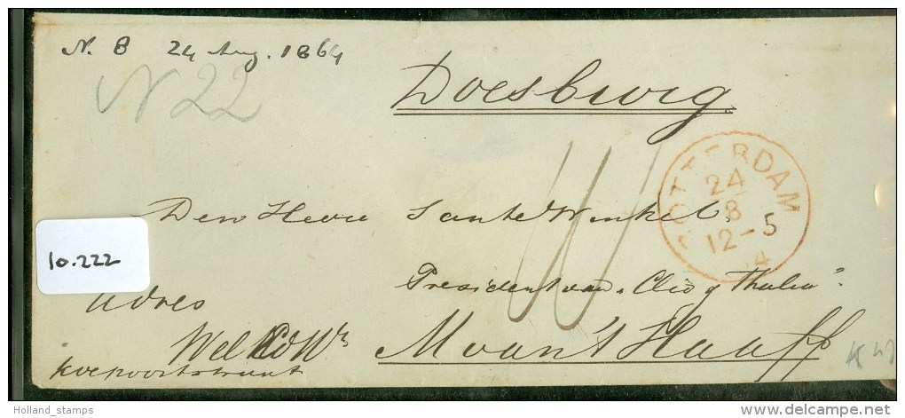 POSTHISTORIE * BRIEFOMSLAG Uit 1864 Van AMSTERDAM Naar DOESBURG STEMPEL ACHTERZIJDE DOESBORGH + ROOD LAKZEGEL  (10.222) - ...-1852 Voorlopers