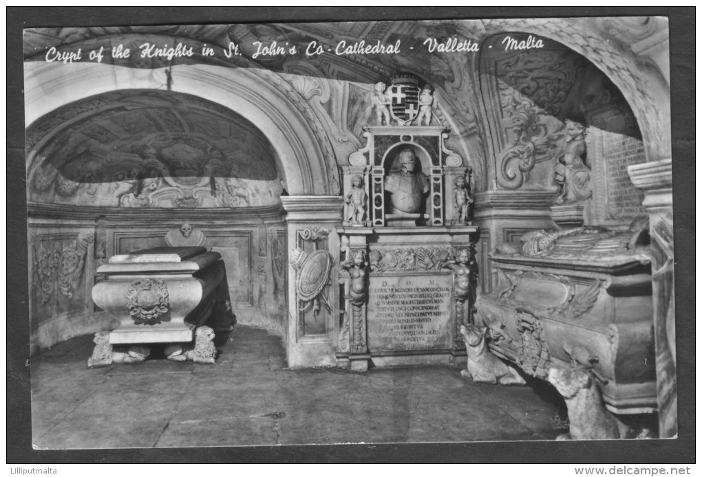 Old Malta Bromofoto Photo Postcard Circa 1960s Showing Crypt Of The Knights In St. John’s Co-Cathedral Valletta - Malta