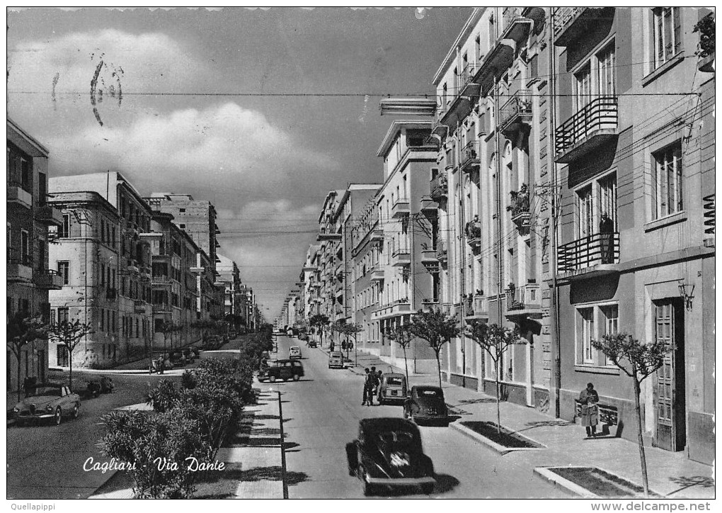 03573 "CAGLIARI - VIA DANTE" ANIMATA, AUTO ´50.  CART. SPED. 1958 - Cagliari