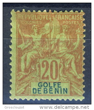 Benin ( Golfe De) 1893 Tipi Sage N. 26 C. 20 Rosso Mattone Su Verde *MH Catalogo  27 - Sonstige & Ohne Zuordnung