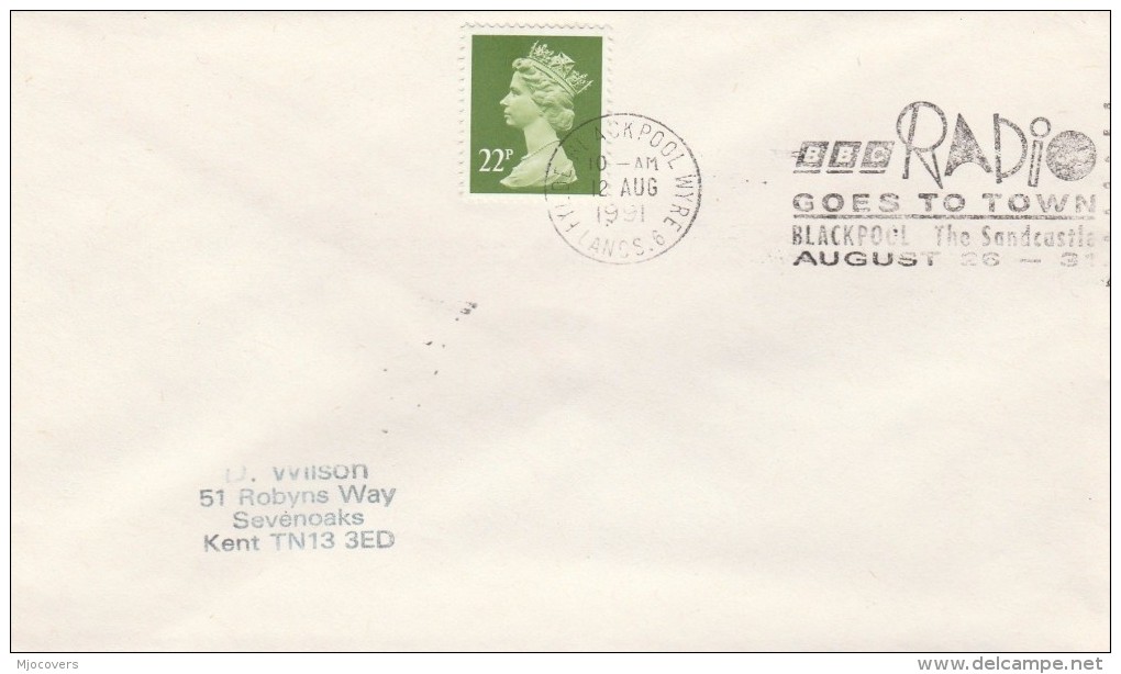 1991 COVER Slogan BBC RADIO BLACKPOOL GOES TO TOWN  Gb Stamps Broadcasting - Telecom