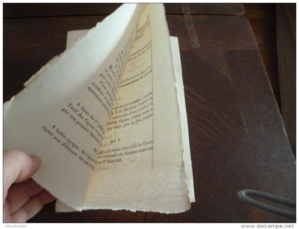 Manifeste De La Cour Royale Des Comptes N°340. 02/06/1845. Tarif Concernant La Vente Des Cigares.6 Pages Non Découpées - Gesetze & Erlasse