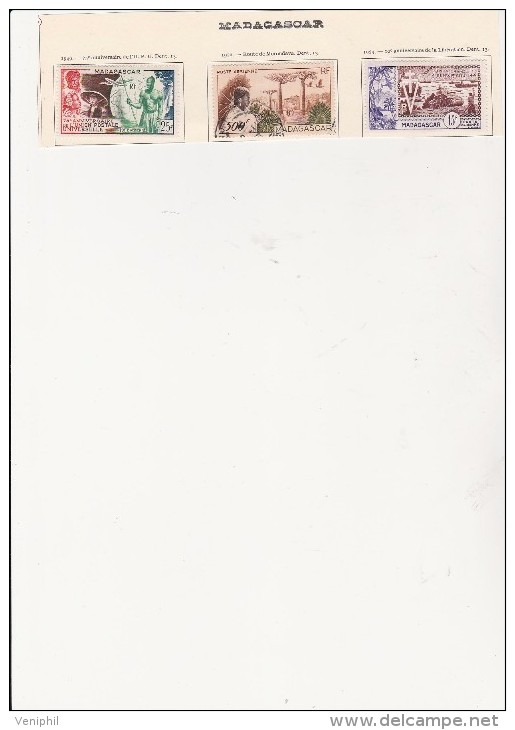 MADAGASCAR - POSTE AERIENNE N° 72 A 74 NEUF X SAUF N° 73 OBLITERE - ANNEE 1949 A 1954   COTE : 20 ,30 € - Unused Stamps