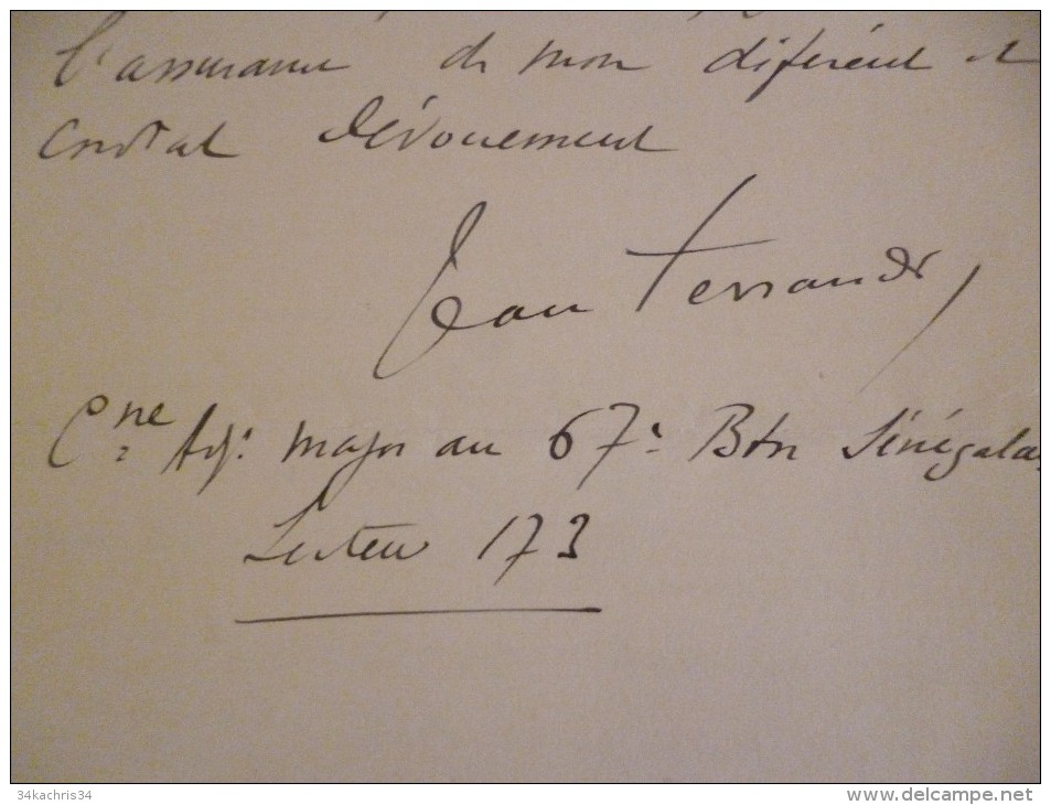 LAS Autographiée 9/04/1917. Ferrandi Jean Journaliste Et Colonel Français. Corse Armée Coloniale.Récit Armée D'Afrique - Documenti