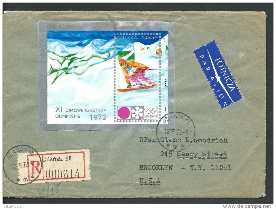 1972. REGISTERED  AIR MAIL COVER GDANSK--BROOKLYN  N.Y.  U.S.A. - Airplanes