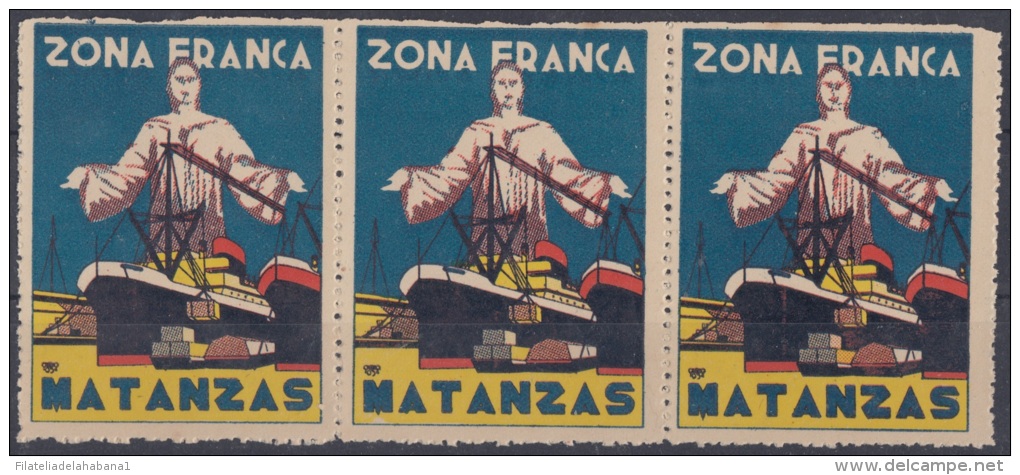 VI-64 CUBA. VIÑETA. 1936. ZONA FRANCA DEL PUERTO DE MATANZAS. TIRA DE TRES VIÑETAS. - Neufs