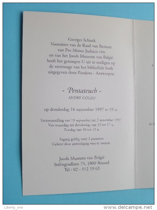 Uitnodiging PENTATEUCH Andre GOEZU 18 Sep 1997 JOODS Museum Van België ( Zie Foto Voor Détail ) ! - Tickets D'entrée