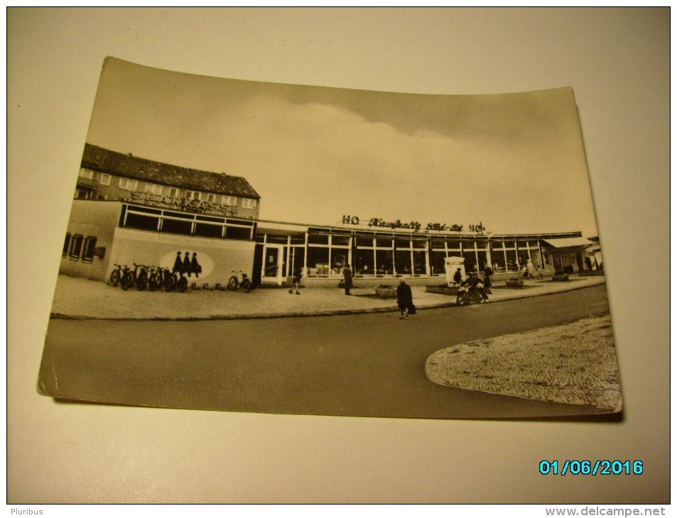 BERNBURG , HO- KAUFHALLE, SPARKASSE , MOTORCYCLE ,  POSTCARD , 0 - Bernburg (Saale)