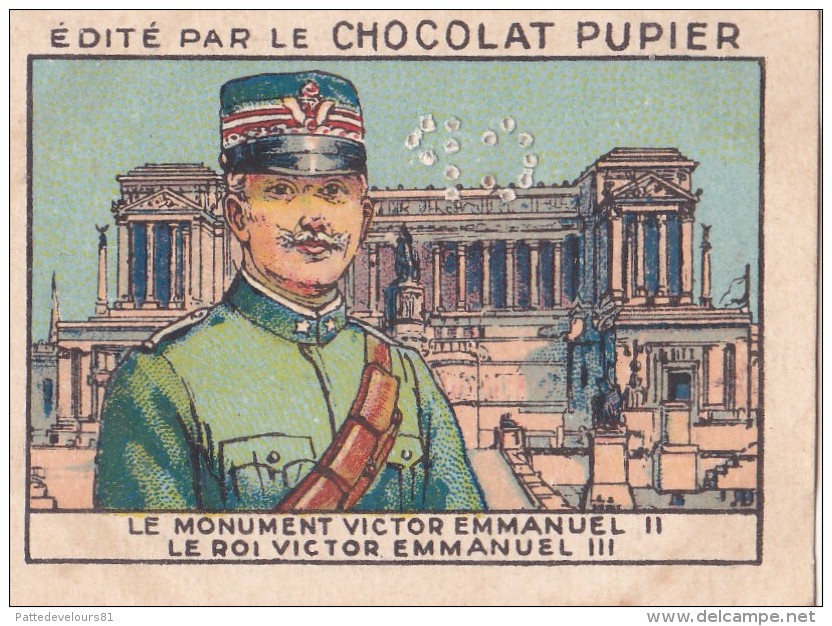 ITALIE Monument Roi VICTOR EMMANUEL III + Texte Au Dos Chromo Publicitaire  Chocolat Pupier Années 35/40 - Cioccolato