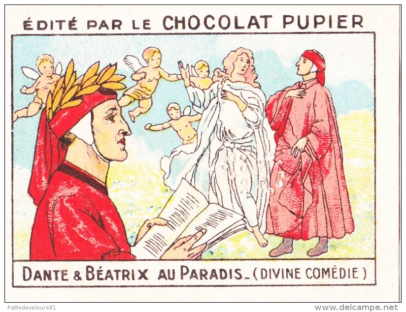 ITALIE DANTE Et BEATRIX Au Paradis + Texte Au Dos Chromo Publicitaire  Chocolat Pupier Années 35/40 - Chocolat